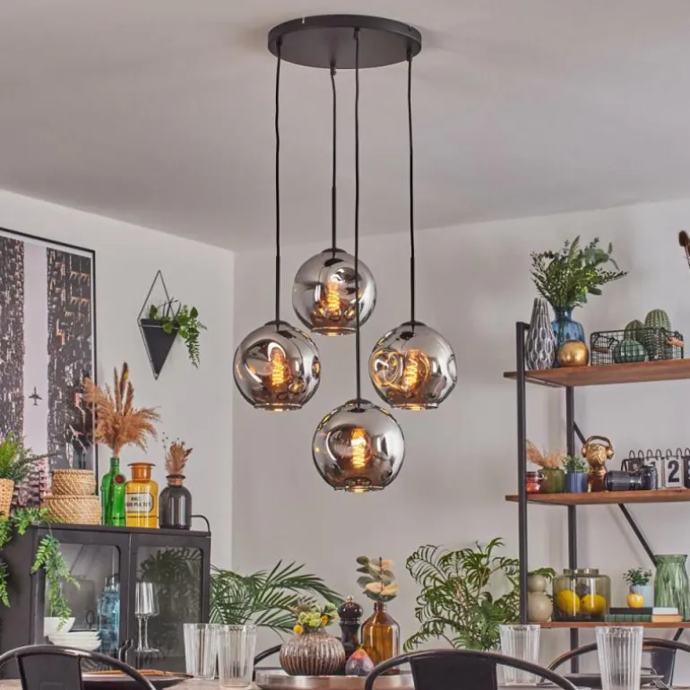 Ripoll Suspension, Boule lumineuse, Suspension Chrome, Fumé, 4 lumières