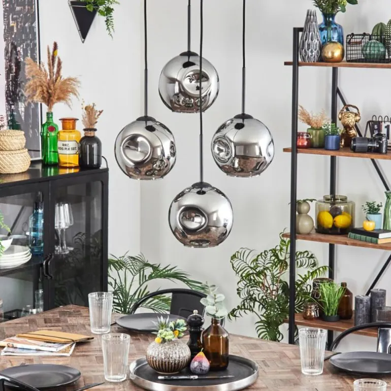 Ripoll Suspension, Boule lumineuse, Suspension Chrome, Fumé, 4 lumières