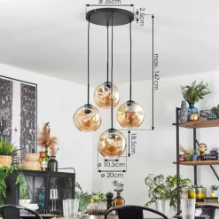 Ripoll Suspension, Boule lumineuse, Suspension Ambre, 4 lumières