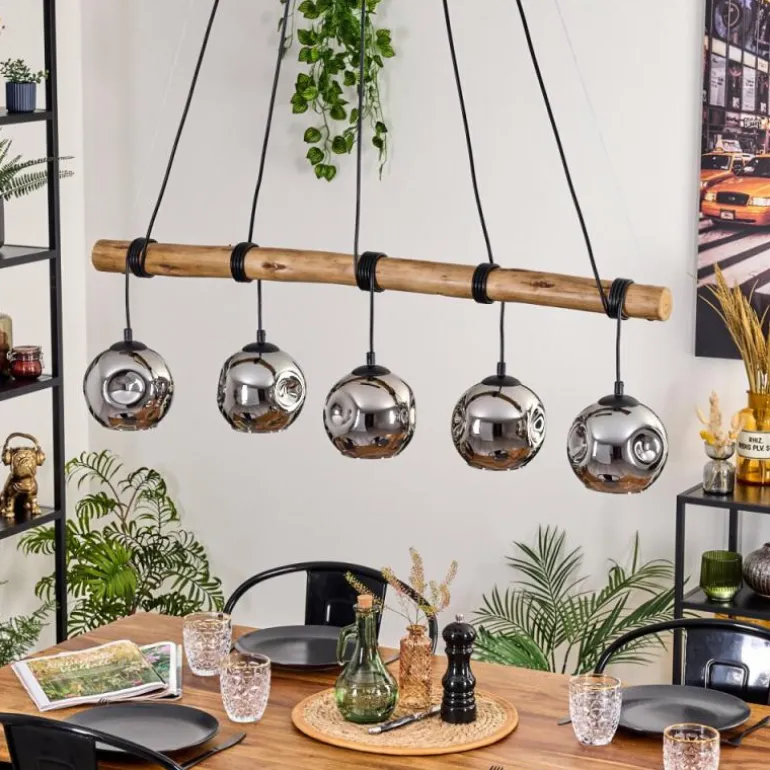 Ripoll Suspension, Boule lumineuse, Suspension Écru, Noir, 5 lumières