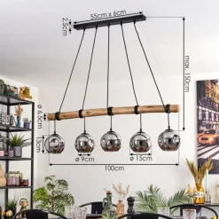Ripoll Suspension, Boule lumineuse, Suspension Écru, Noir, 5 lumières