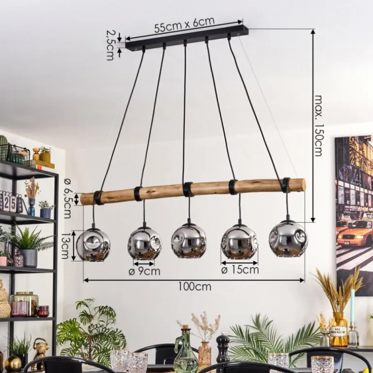 Ripoll Suspension, Boule lumineuse, Suspension Écru, Noir, 5 lumières