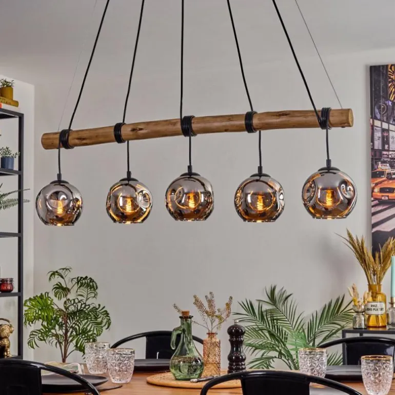 Ripoll Suspension, Boule lumineuse, Suspension Écru, Noir, 5 lumières