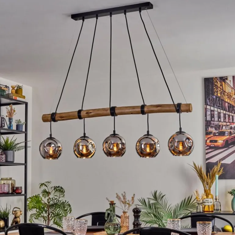 Ripoll Suspension, Boule lumineuse, Suspension Écru, Noir, 5 lumières