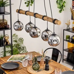 Ripoll Suspension, Boule lumineuse, Suspension Écru, Noir, 5 lumières