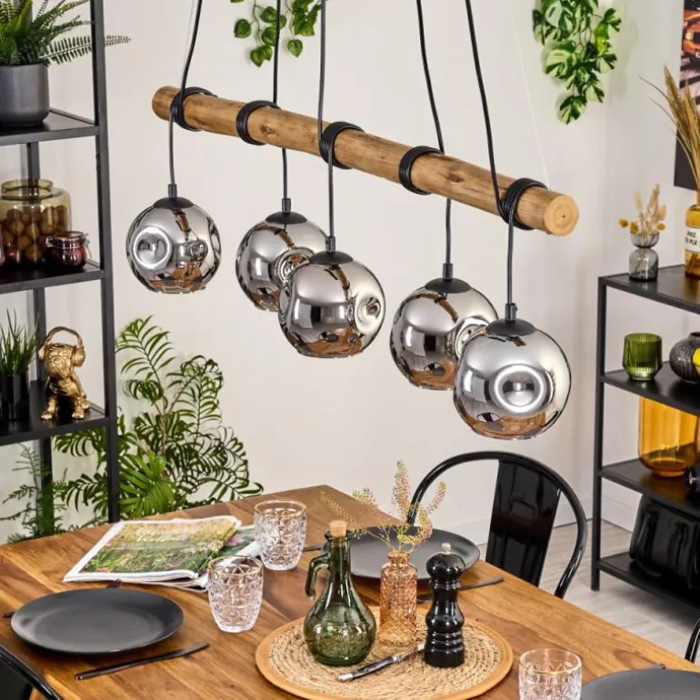 Ripoll Suspension, Boule lumineuse, Suspension Écru, Noir, 5 lumières