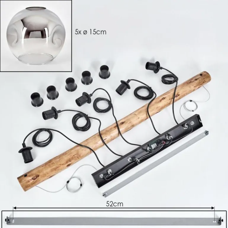 Ripoll Suspension, Boule lumineuse, Suspension Chrome, Fumé, 5 lumières