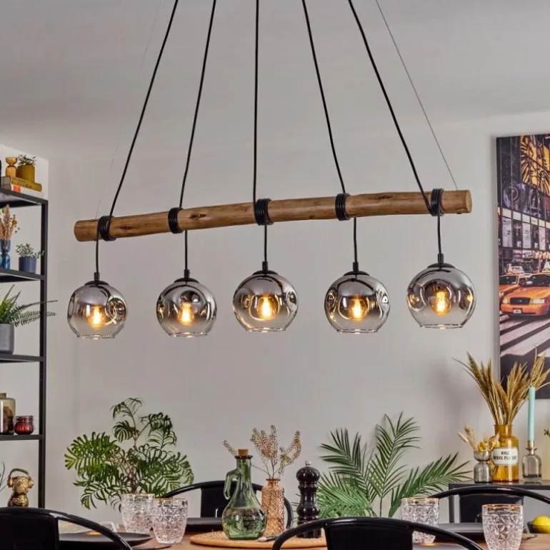 Ripoll Suspension, Boule lumineuse, Suspension Chrome, Fumé, 5 lumières