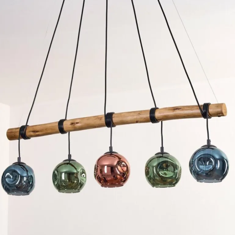 Ripoll Suspension, Boule lumineuse, Suspension Bleu, Vert, Cuivré, 5 lumières
