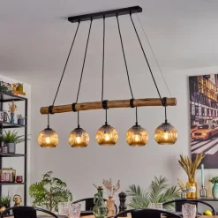 Ripoll Suspension, Boule lumineuse, Suspension Écru, Noir, 5 lumières