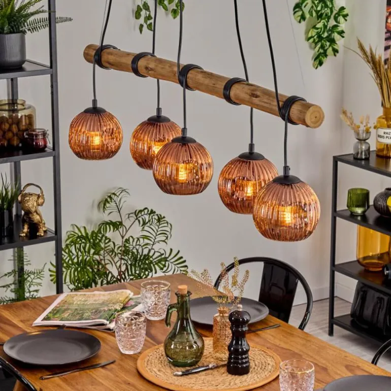 Ripoll Suspension, Boule lumineuse, Suspension Écru, Noir, 5 lumières