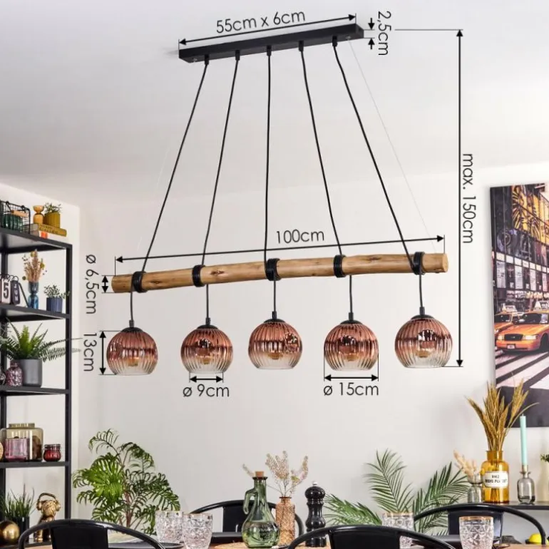 Ripoll Suspension, Boule lumineuse, Suspension Écru, Noir, 5 lumières