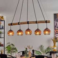 Ripoll Suspension, Boule lumineuse, Suspension Écru, Noir, 5 lumières