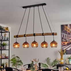 Ripoll Suspension, Boule lumineuse, Suspension Écru, Noir, 5 lumières