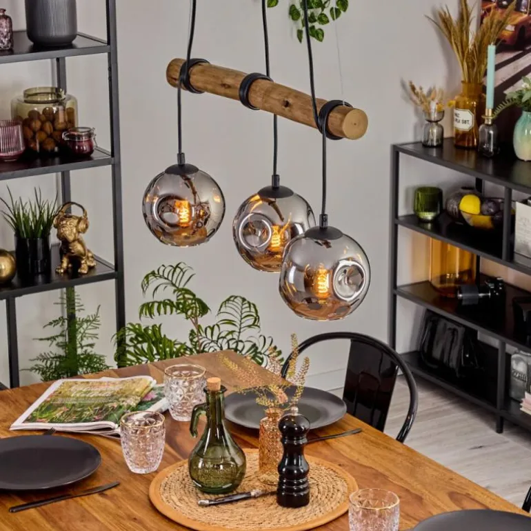 Ripoll Suspension, Boule lumineuse, Suspension Écru, Noir, 3 lumières