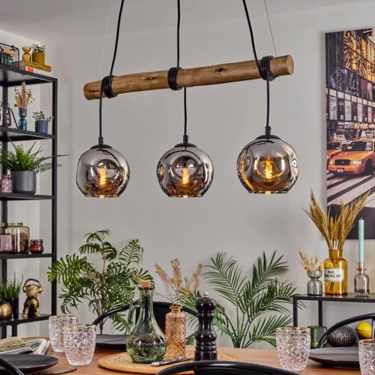 Ripoll Suspension, Boule lumineuse, Suspension Écru, Noir, 3 lumières