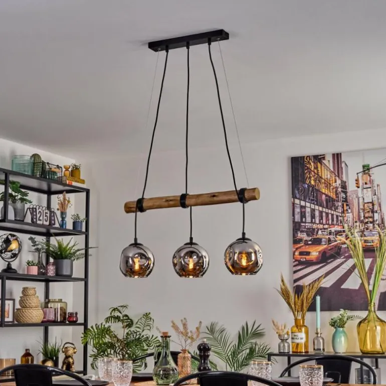 Ripoll Suspension, Boule lumineuse, Suspension Écru, Noir, 3 lumières