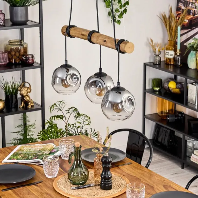 Ripoll Suspension, Boule lumineuse, Suspension Écru, Noir, 3 lumières