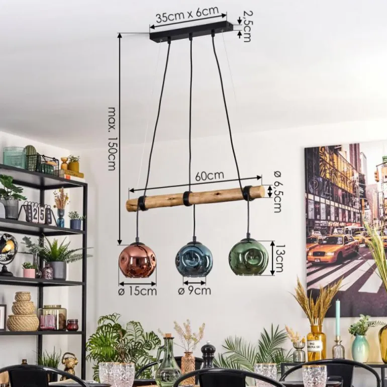Ripoll Suspension, Boule lumineuse, Suspension Écru, Noir, 3 lumières