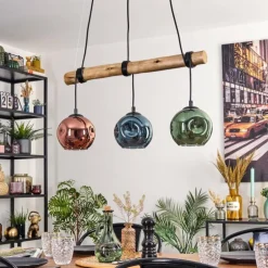 Ripoll Suspension, Boule lumineuse, Suspension Écru, Noir, 3 lumières