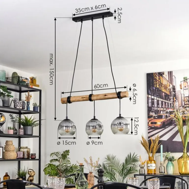 Ripoll Suspension, Boule lumineuse, Suspension Écru, Noir, 3 lumières