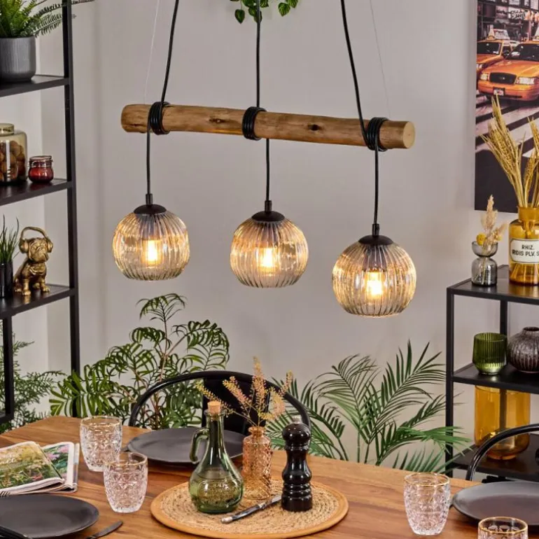 Ripoll Suspension, Boule lumineuse, Suspension Écru, Noir, 3 lumières