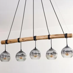 Ripoll Suspension, Boule lumineuse, Suspension Écru, Noir, 5 lumières