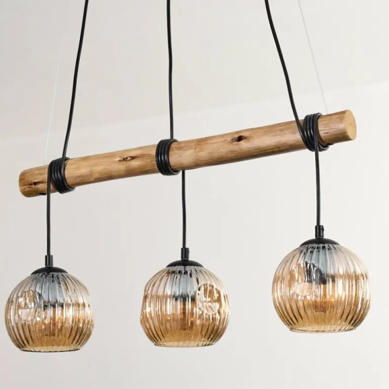 Ripoll Suspension, Boule lumineuse, Suspension Écru, Noir, 3 lumières