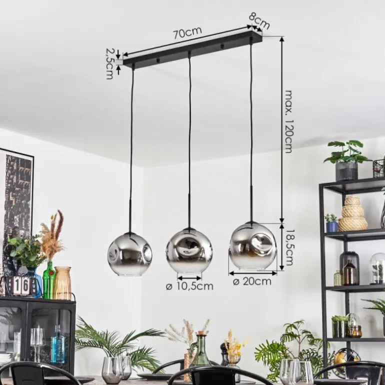Ripoll Suspension, Boule lumineuse, Suspension Chrome, Clair, Fumé, 3 lumières
