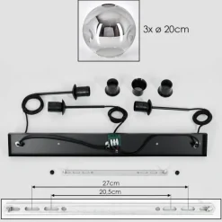 Ripoll Suspension, Boule lumineuse, Suspension Chrome, Clair, Fumé, 3 lumières