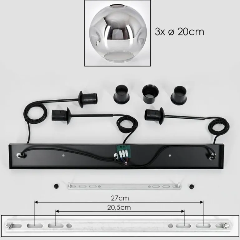 Ripoll Suspension, Boule lumineuse, Suspension Chrome, Clair, Fumé, 3 lumières