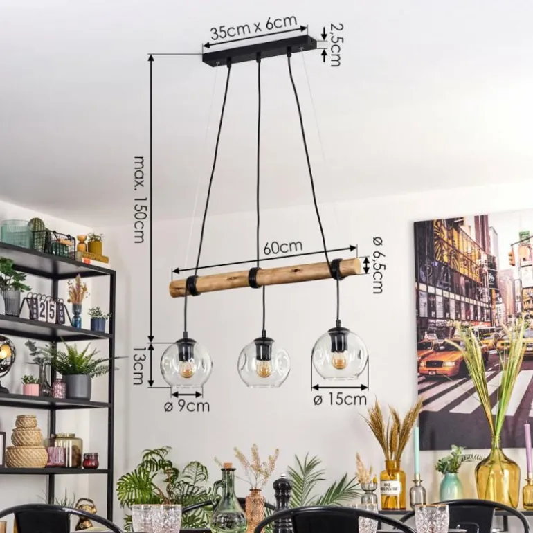 Ripoll Suspension, Boule lumineuse, Suspension Écru, Noir, 3 lumières