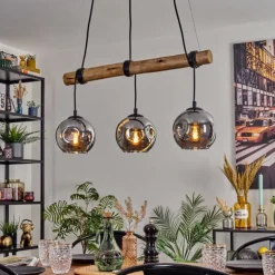 Ripoll Suspension, Boule lumineuse, Suspension Écru, Noir, 3 lumières