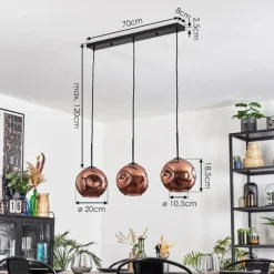 Ripoll Suspension, Boule lumineuse, Suspension Cuivré, 3 lumières
