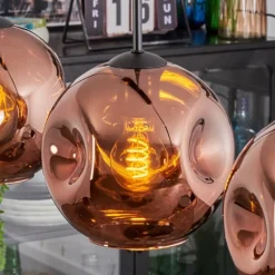 Ripoll Suspension, Boule lumineuse, Suspension Cuivré, 3 lumières