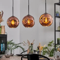 Ripoll Suspension, Boule lumineuse, Suspension Cuivré, 3 lumières