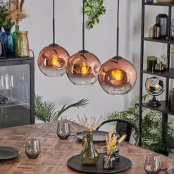 Ripoll Suspension, Boule lumineuse, Suspension Clair, Cuivré, 3 lumières