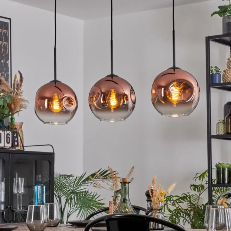 Ripoll Suspension, Boule lumineuse, Suspension Clair, Cuivré, 3 lumières