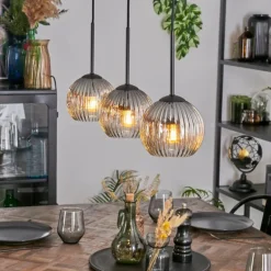 Ripoll Suspension, Boule lumineuse, Suspension Chrome, Clair, Fumé, 3 lumières