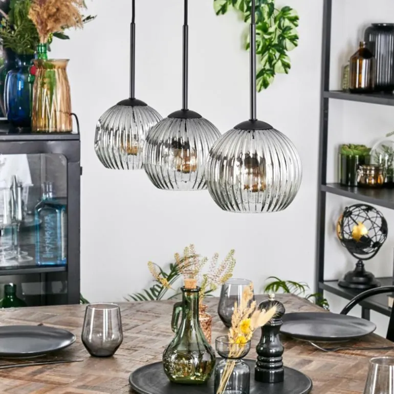 Ripoll Suspension, Boule lumineuse, Suspension Chrome, Clair, Fumé, 3 lumières