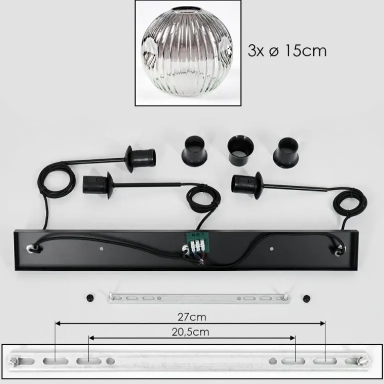 Ripoll Suspension, Boule lumineuse, Suspension Clair, Fumé, 3 lumières