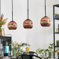 Ripoll Suspension, Boule lumineuse, Suspension Cuivré, 3 lumières