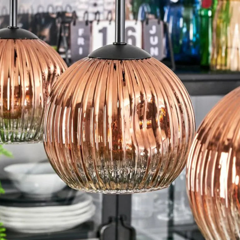 Ripoll Suspension, Boule lumineuse, Suspension Clair, Cuivré, 3 lumières