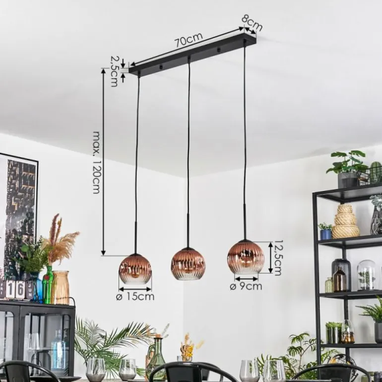 Ripoll Suspension, Boule lumineuse, Suspension Clair, Cuivré, 3 lumières