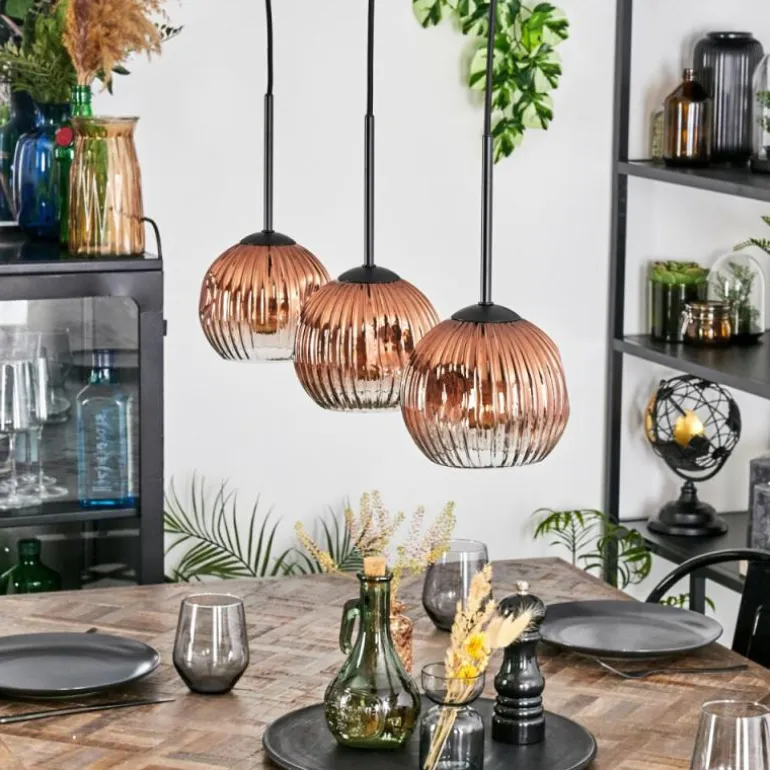 Ripoll Suspension, Boule lumineuse, Suspension Clair, Cuivré, 3 lumières