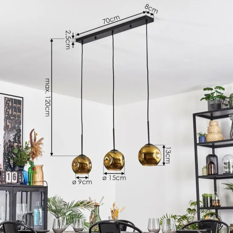 Ripoll Suspension, Boule lumineuse, Suspension Or, 3 lumières