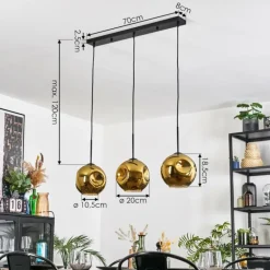 Ripoll Suspension, Boule lumineuse, Suspension Or, 3 lumières