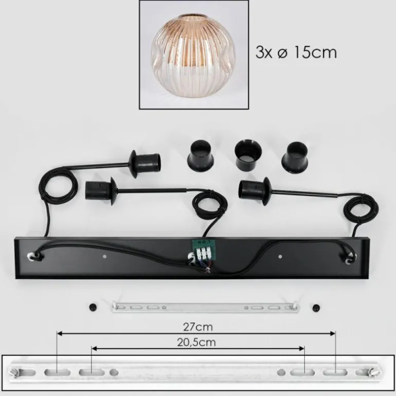 Ripoll Suspension, Boule lumineuse, Suspension Ambre, 3 lumières
