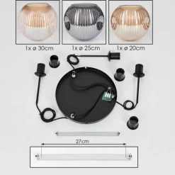Ripoll Suspension, Boule lumineuse, Suspension, Suspension grappe Ambre, Chrome, Fumé, 3 lumières