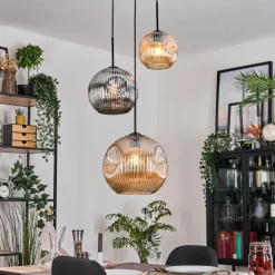 Ripoll Suspension, Boule lumineuse, Suspension, Suspension grappe Ambre, Chrome, Fumé, 3 lumières
